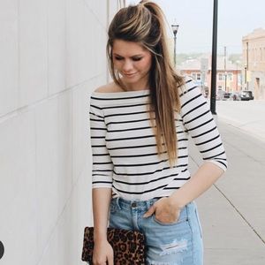LOFT off the shoulder striped tee size S